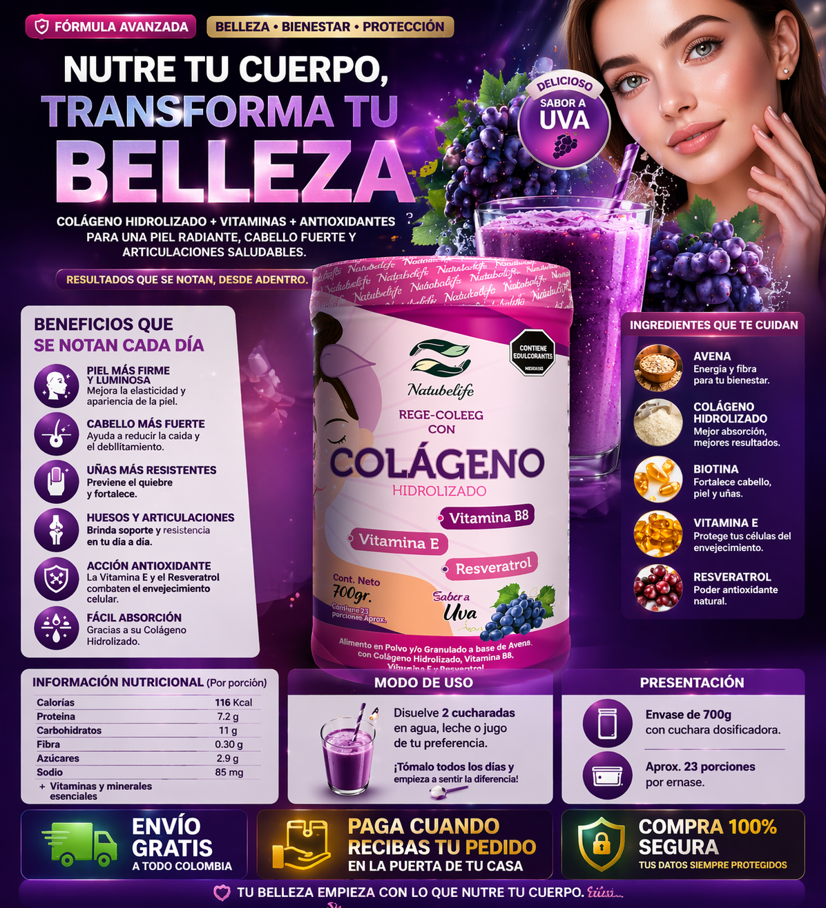 Colágeno Rege-Coleeg 700g — Natubelife | Sabor Uva